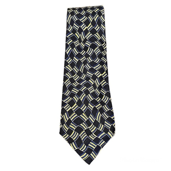 Polo Ralph Lauren Silk Necktie Blue Gold Geometric 57” Classic Work - Picture 2 of 5